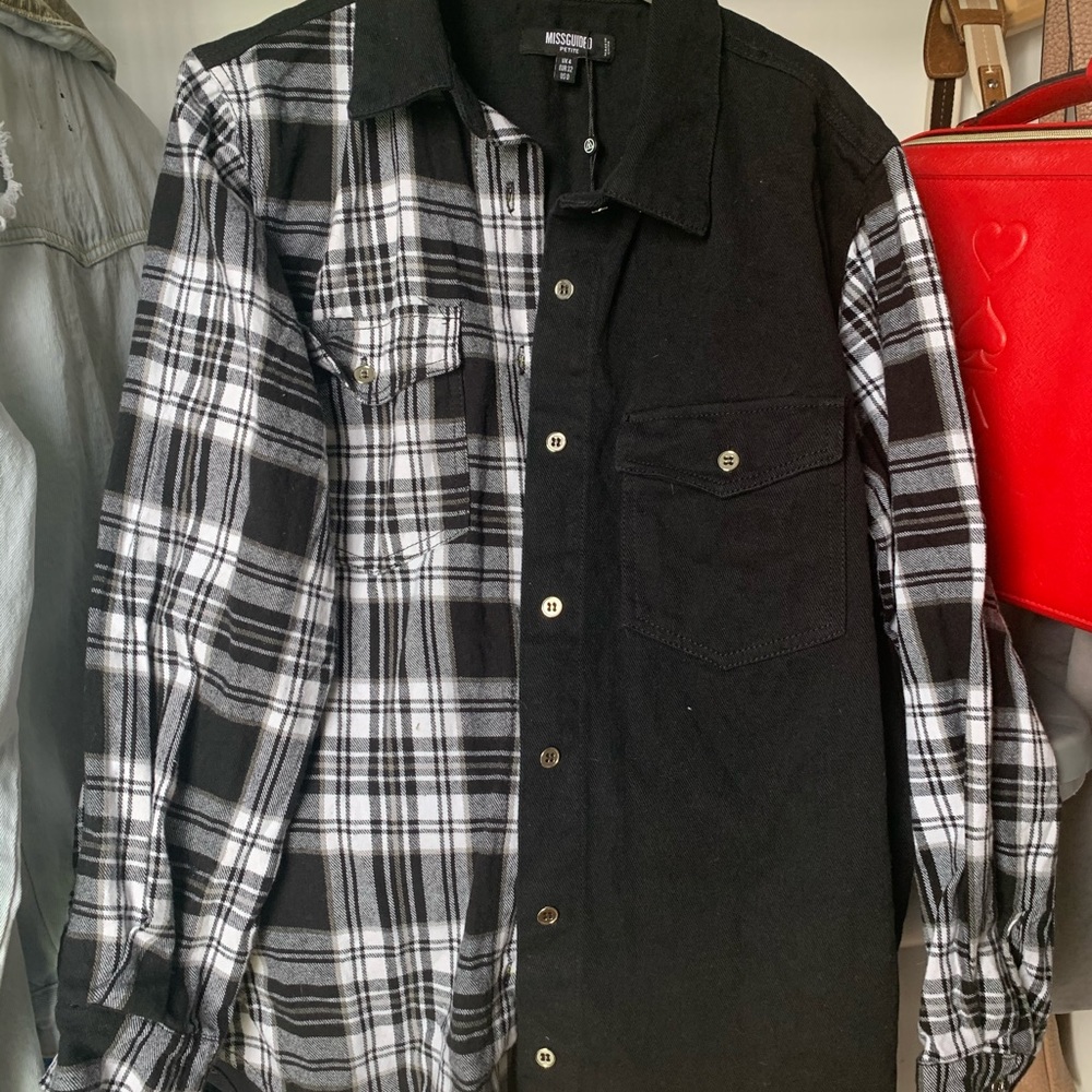 Petite Oversized Check Denim Shirt